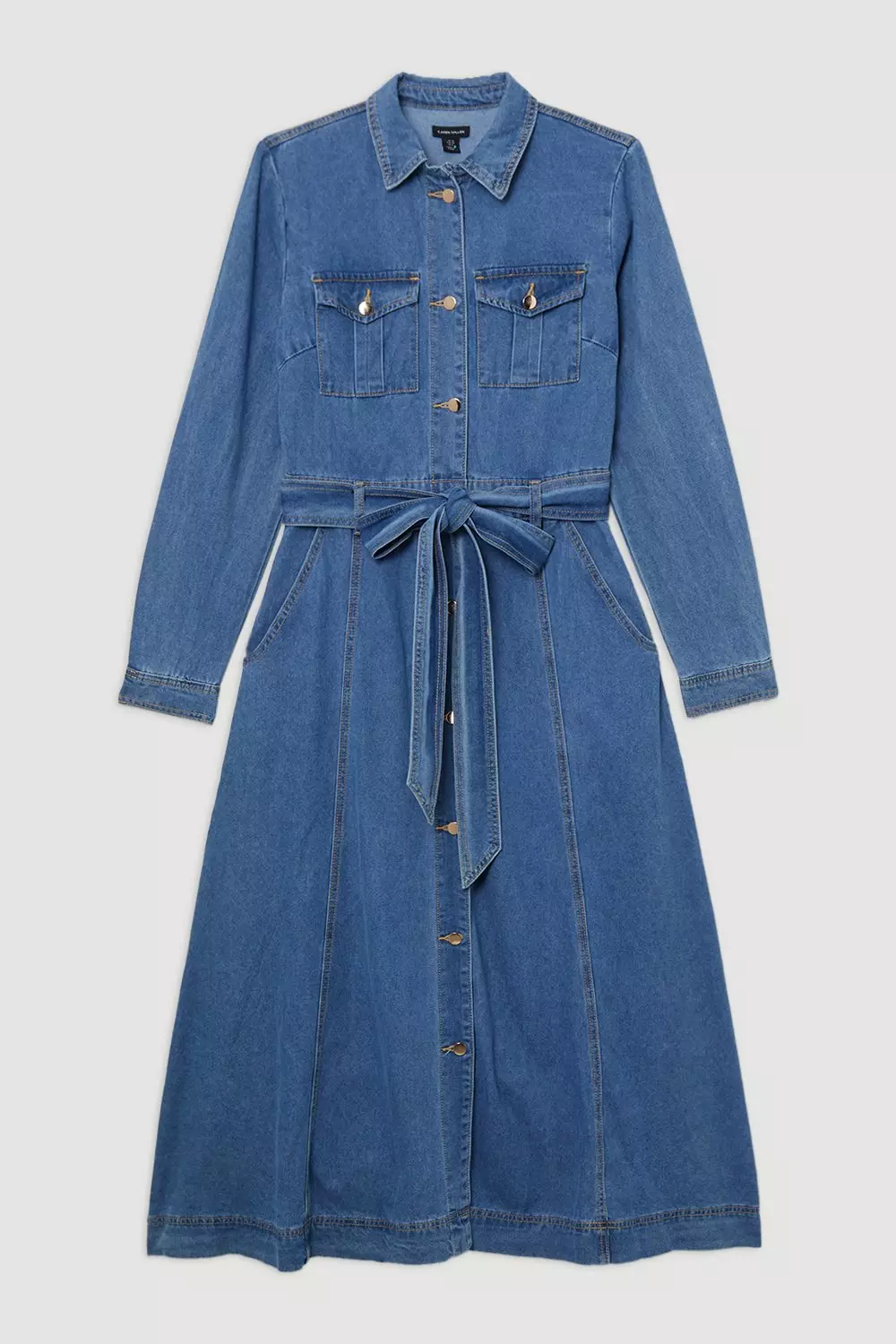 Denim Collared Belted Maxi Dress | Karen Millen